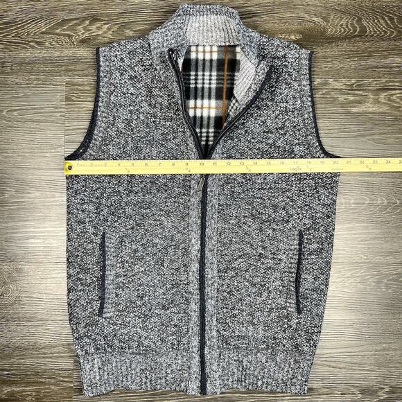 Men's Full Zip Knit Vest Fleece Lined Medium Unbranded Pockets Navy Blue Preppy - Picture 9 of 9